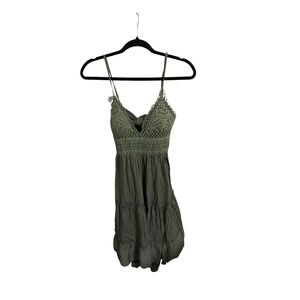 Pronto Moda Italy Olive Green Crochet Lace Tiered Mini Dress Boho Cutout Back